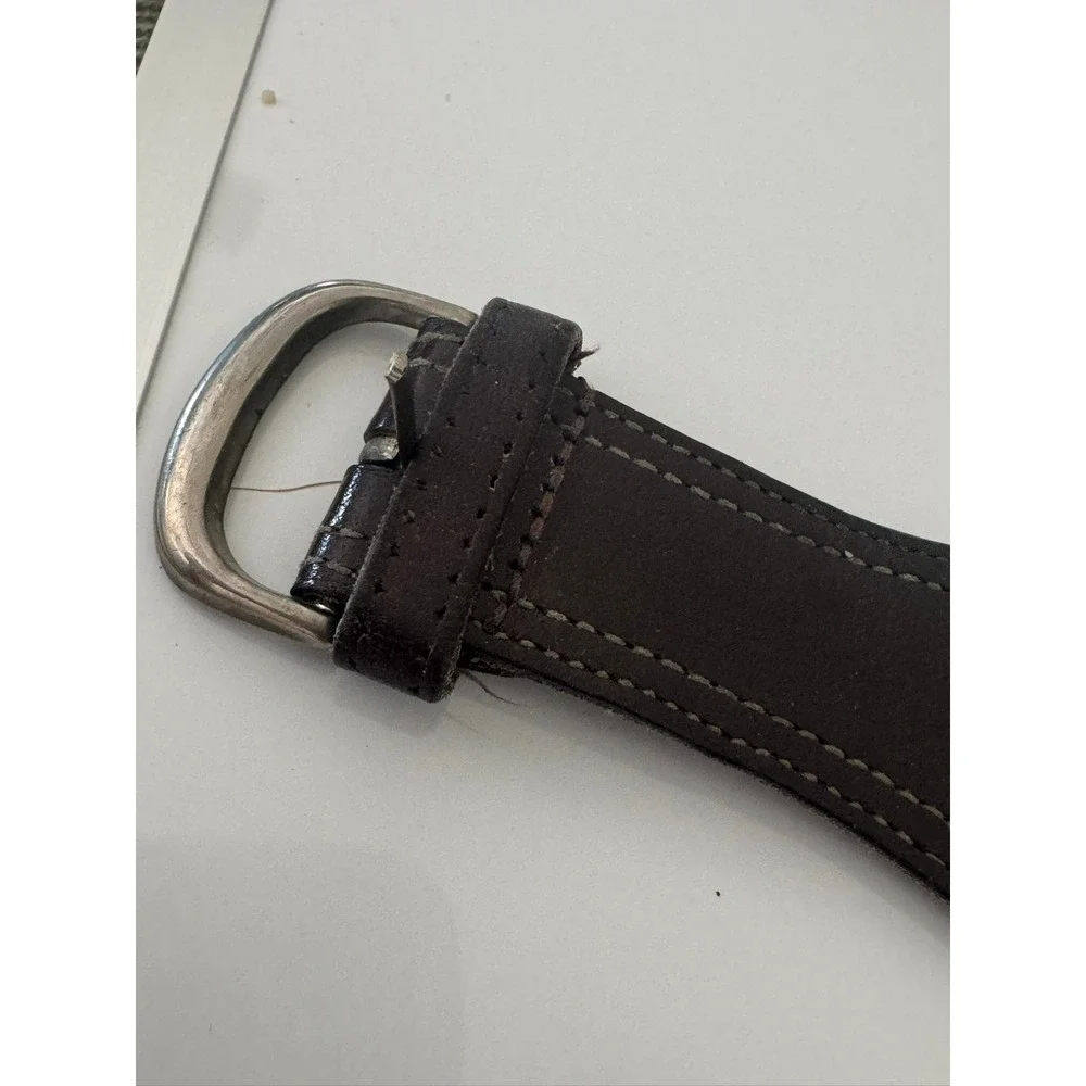 Genuine Leather Bund Watch Strap Dark Brown Cuff Band Silver Buckle 866
